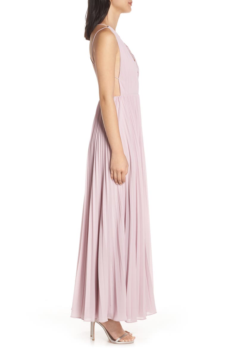 Strappy Back Pleated Chiffon Evening Dress, Alternate, color, DUSTY LILAC