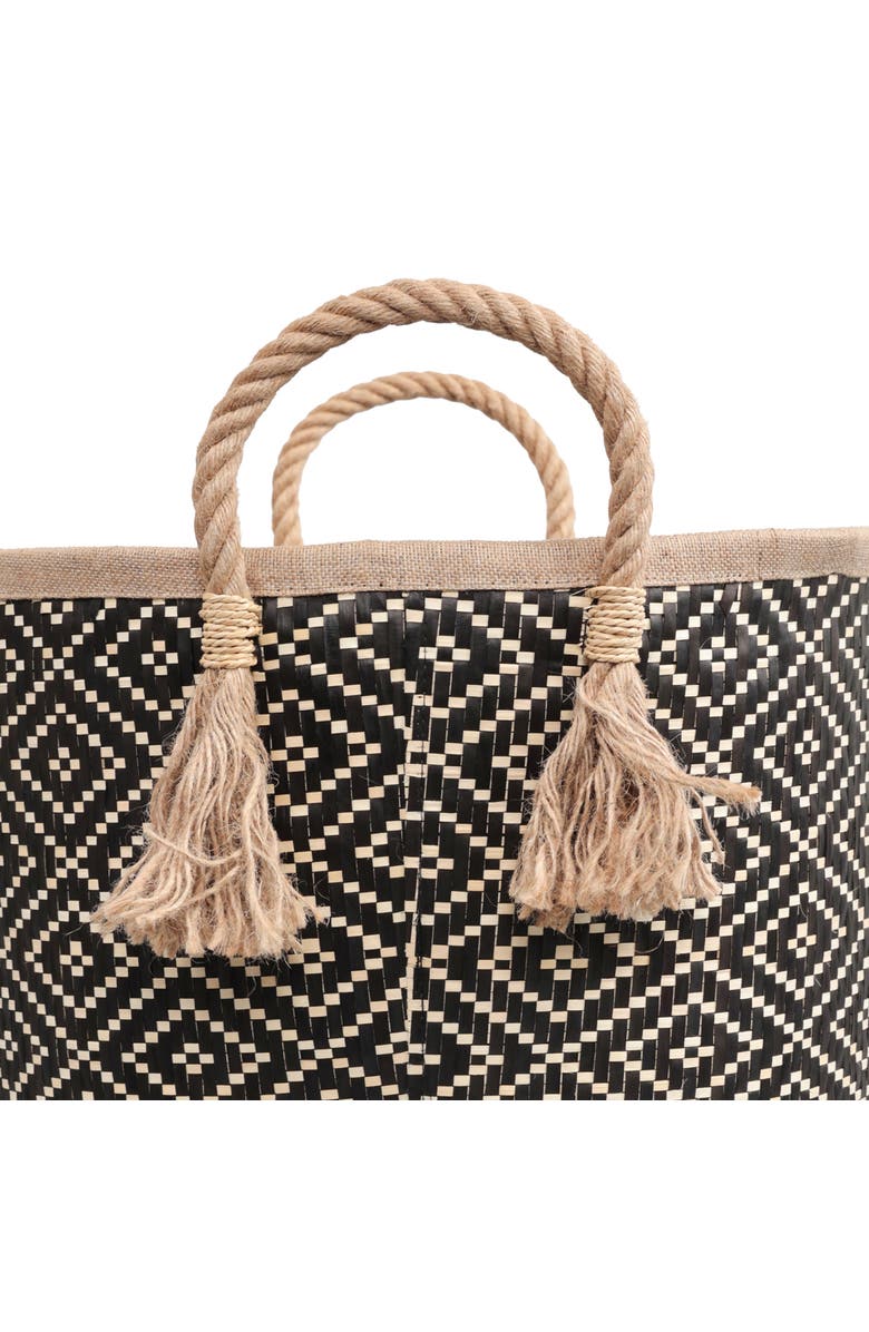 HAPPIMESS Celia Handwoven Palm Leaf Nesting Storage Baskets with Rope Handles, Alternate, color, Natural/White
