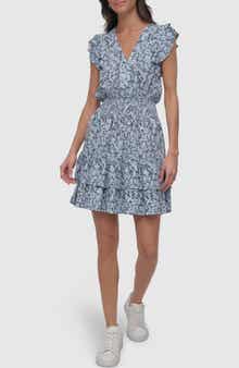 DKNY Jeans Pleated V-Neck Dress