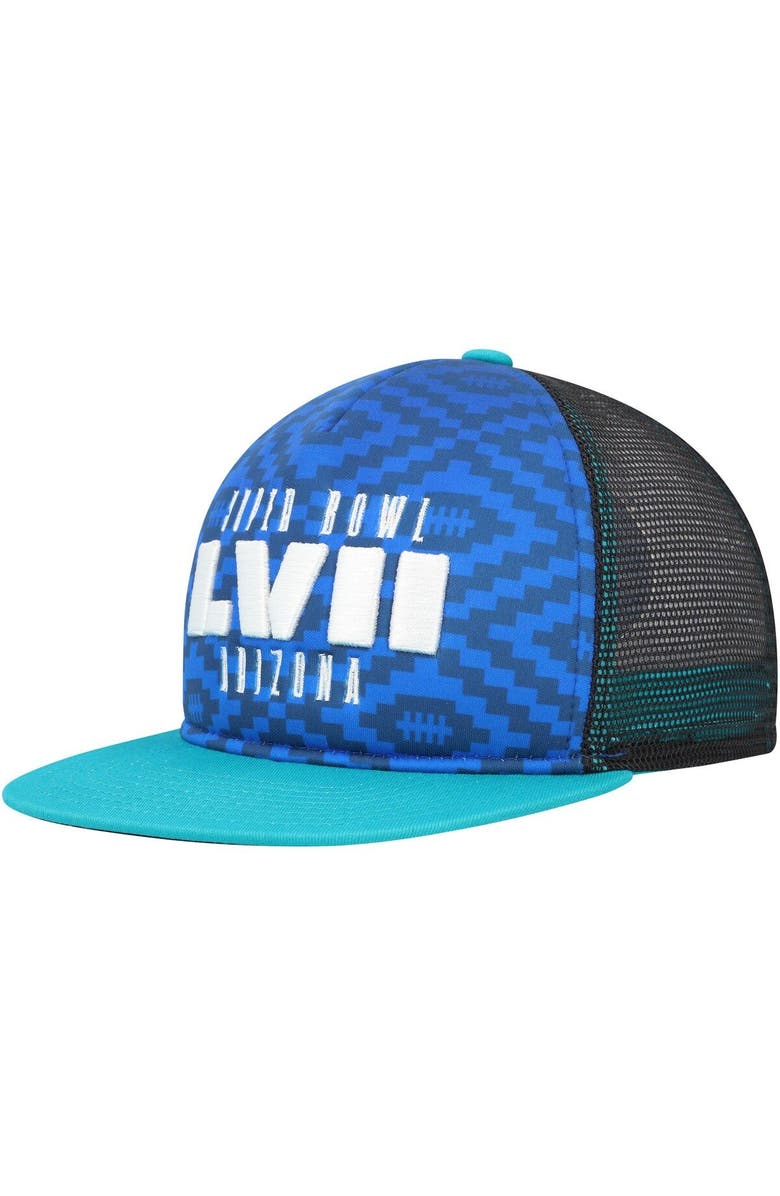 Outerstuff Youth Blue/Aqua Super Bowl LVII Foam Front Trucker Snapback Hat, Main, color, 