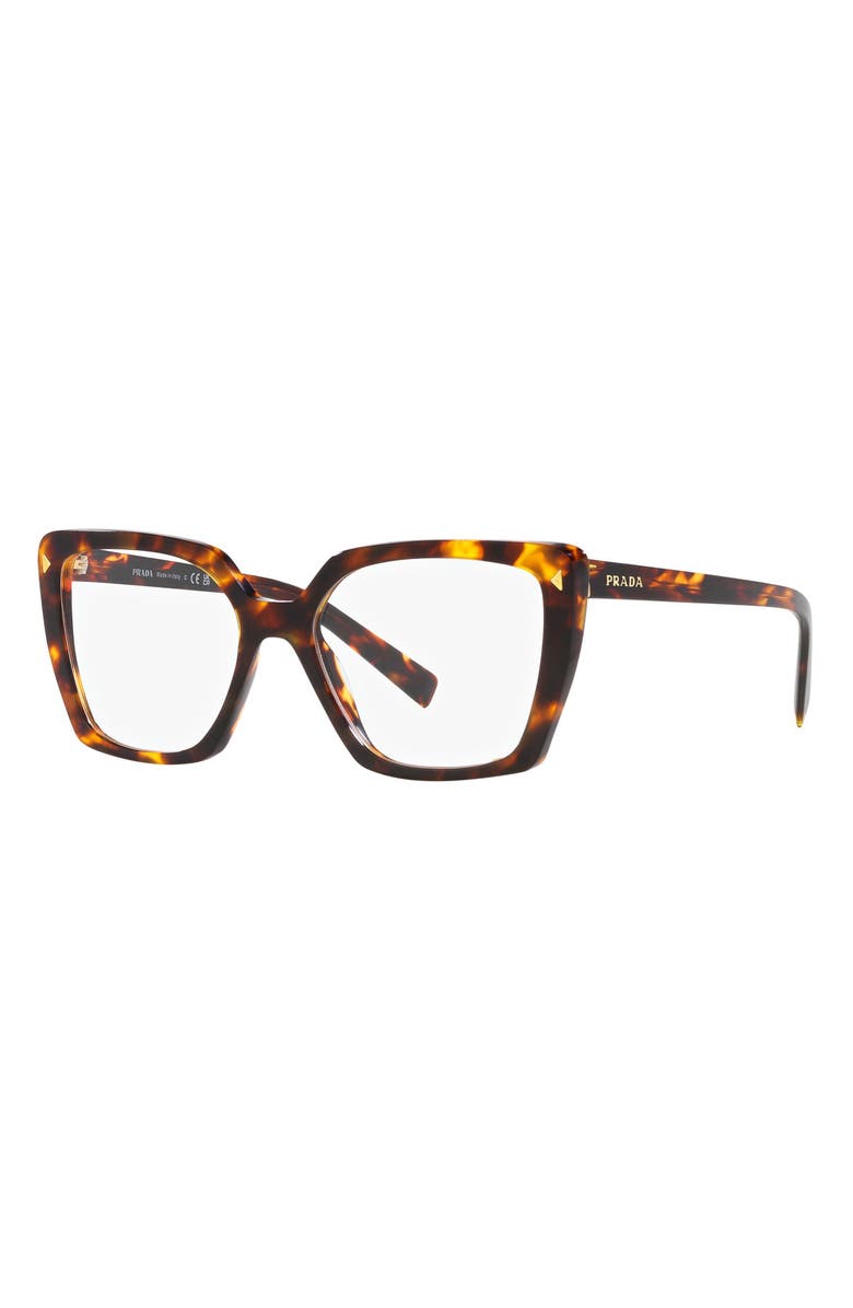 Prada 53mm Square Optical Glasses, Alternate, color, Havana Transparent