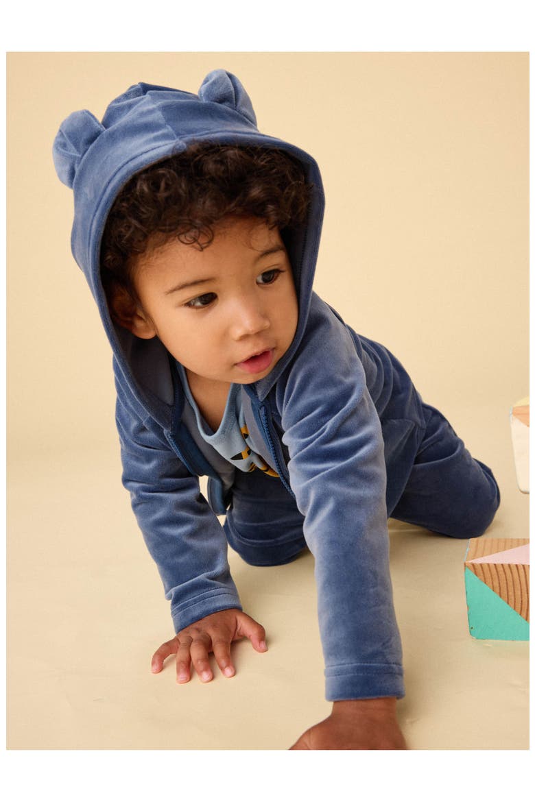 Bear Ears Velour Baby Hoodie, Alternate, color, NAVAL BLUE