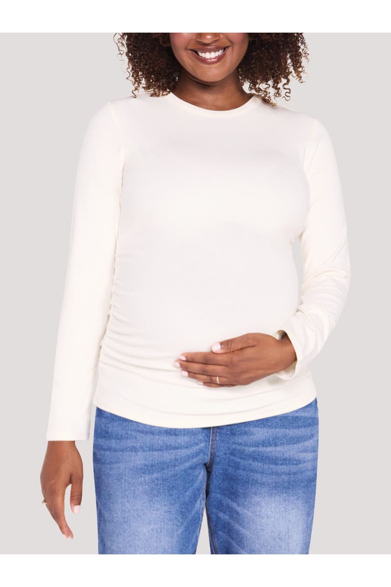 Crew Neck Long Sleeve Side Ruched Top, Main, color, Vanilla Ice