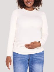 MOTHERHOOD MATERNITY Crew Neck Long Sleeve Side Ruched Top