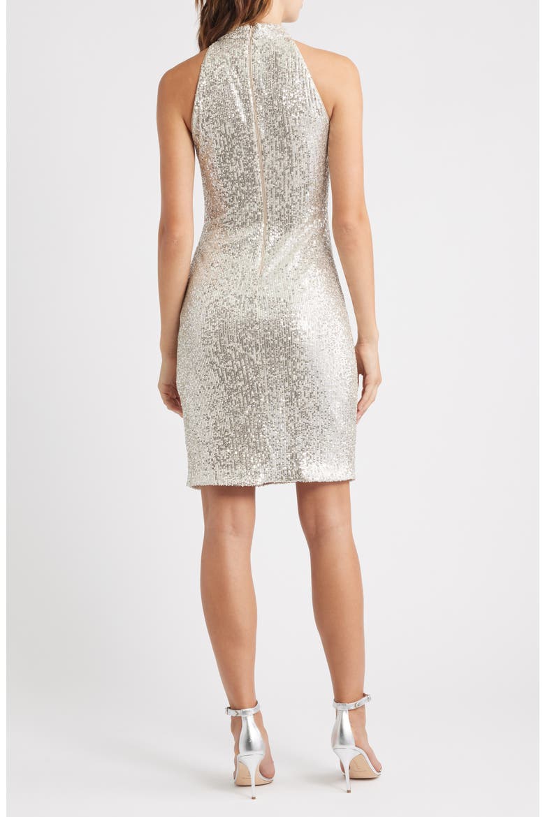 Sequin Mock Neck Cocktail Dress, Alternate, color, SILVER