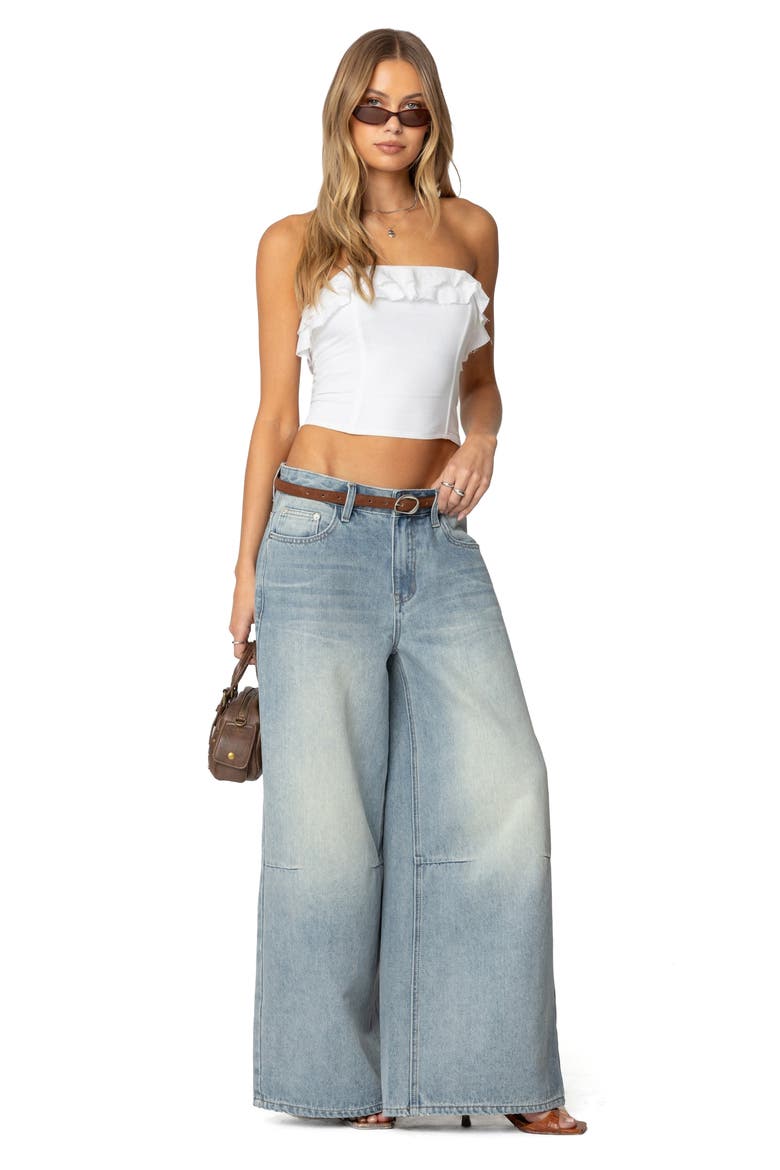 Litsa Ruffle Strapless Crop Top, Alternate, color, WHITE