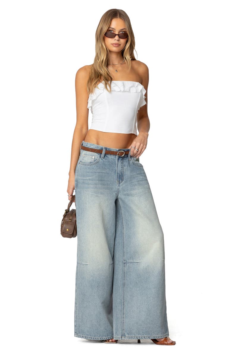 EDIKTED Litsa Ruffle Strapless Crop Top, Alternate, color, White