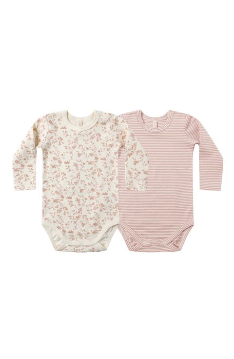 Floral & Stripe Assorted 2-Pack Organic Cotton Jersey Bodysuits (Baby)