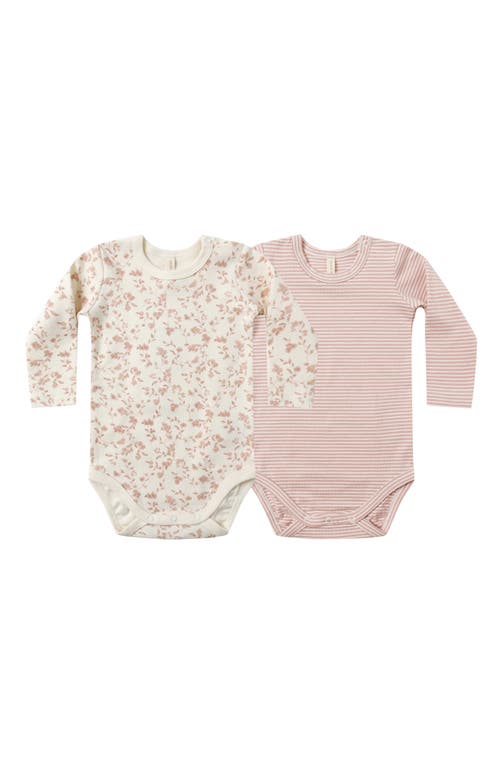 Quincy Mae Floral & Stripe Assorted 2-pack Organic Cotton Jersey Bodysuits In Pink