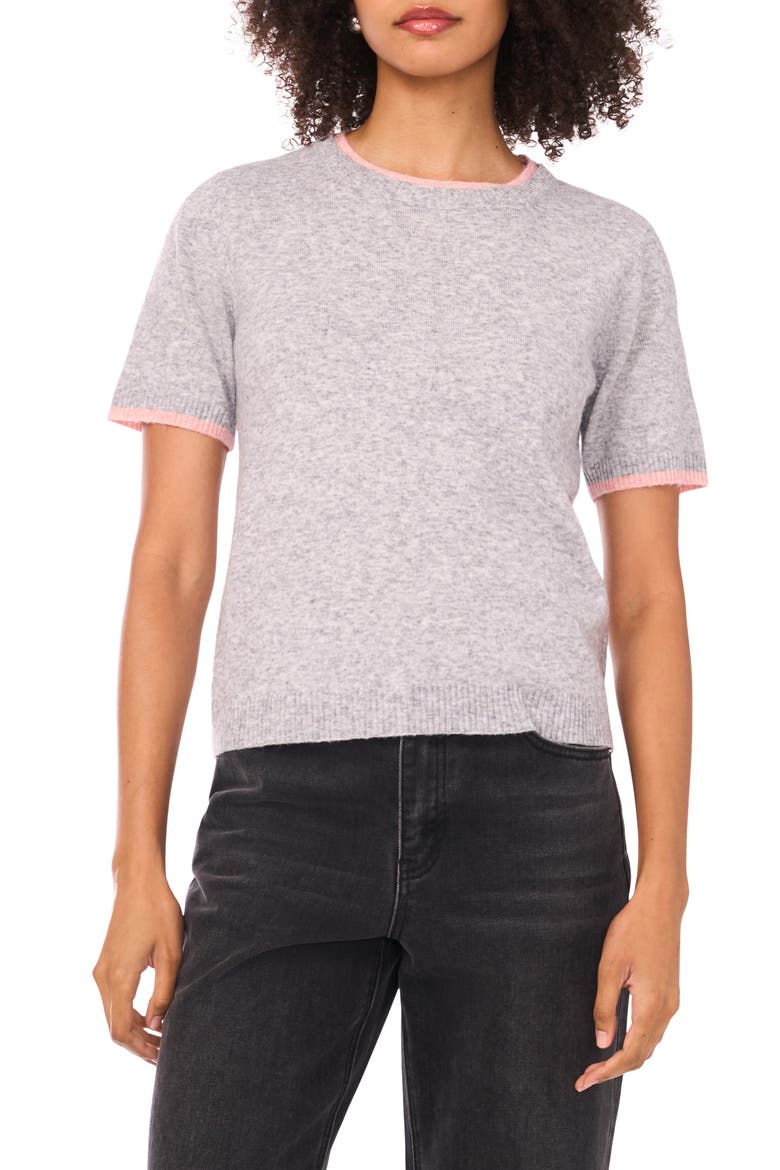 Double Crewneck Short Sleeve Sweater, Main, color, GREY HAZE HEATHER