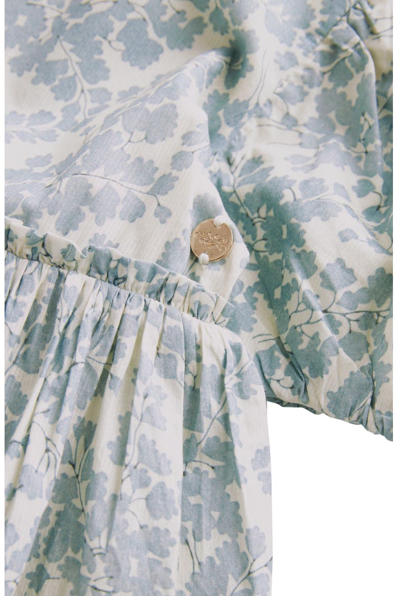 Kids' Floral Tiered Puff Sleeve Cutout Cotton Dress, Alternate, color, IVORY BLUE