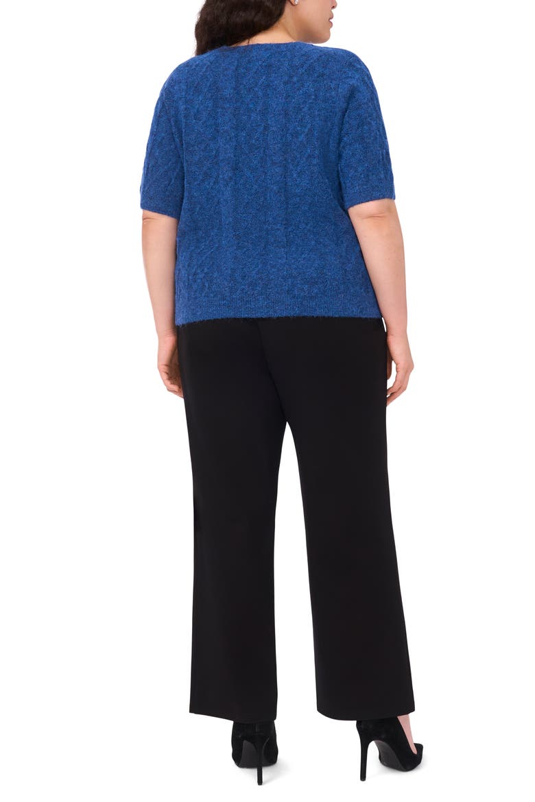 Fuzzy Cable Stitch Short Sleeve Crewneck Sweater, Alternate, color, MOUNTAIN BLUE