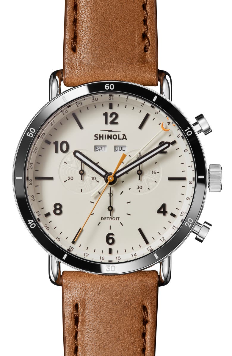 Shinola Canfield Sport Leather Strap Watch, 45mm, Main, color, Alabaster