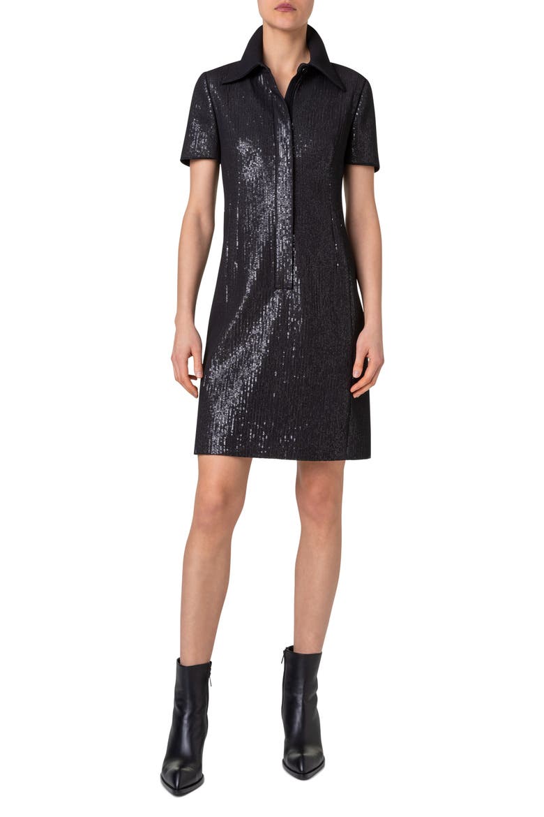 Sequin Shirtdress, Main, color, BLACK