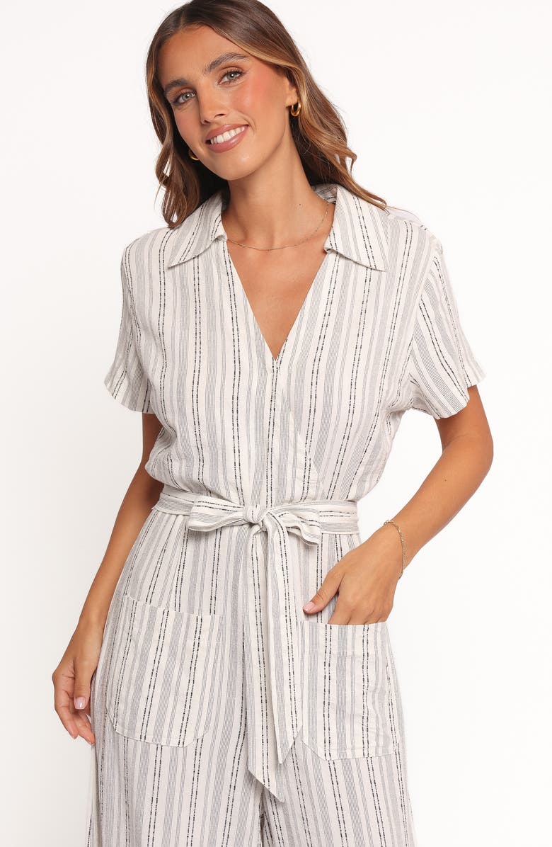 Petal & Pup Daila Tie Waist Jumpsuit, Alternate, color, White Black