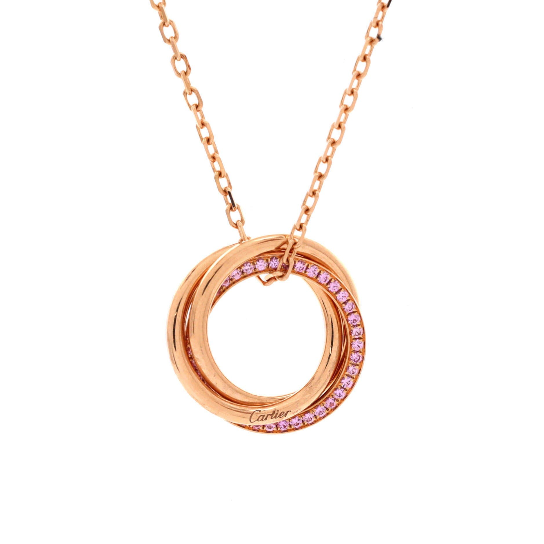 Trinity Pendant Necklace 18K Rose Gold with Pave Pink Sapphires, Main, color, Metallic Gold