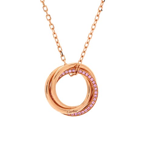 Trinity Pendant Necklace 18K Rose Gold with Pave Pink Sapphires