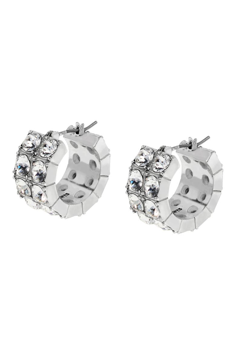 Double Crystal Hoop Earrings, Alternate, color, RHODIUM