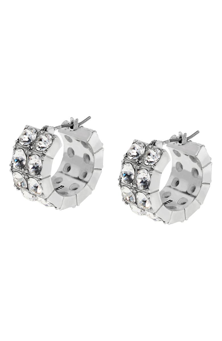 AllSaints Double Crystal Hoop Earrings, Alternate, color, Rhodium