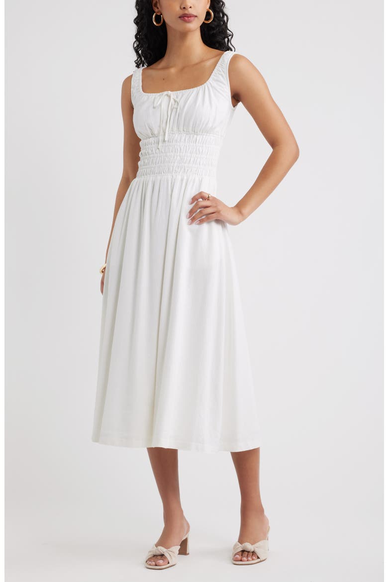 Smocked Waist Midi Dress, Main, color, WHITE