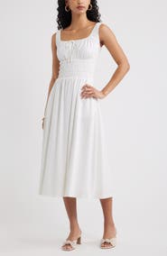 Open Edit Smocked Waist Midi Dress