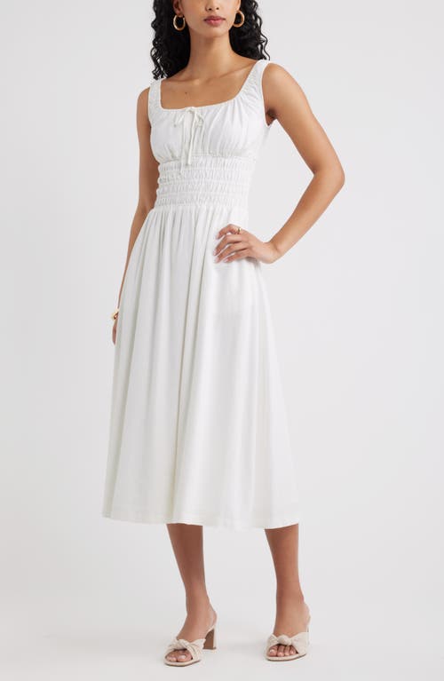 Open Edit Smocked Waist Midi Dress In White