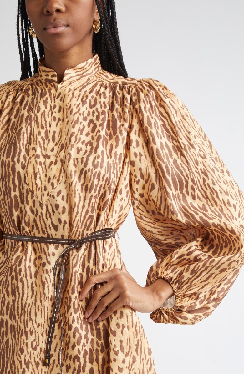 Zimmermann Cascadian Leopard Print Long Sleeve Tunic Dress, Alternate, color, Tan Leopard