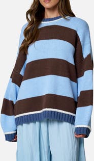 Blu Pepper Stripe Oversize Cotton Blend Sweater