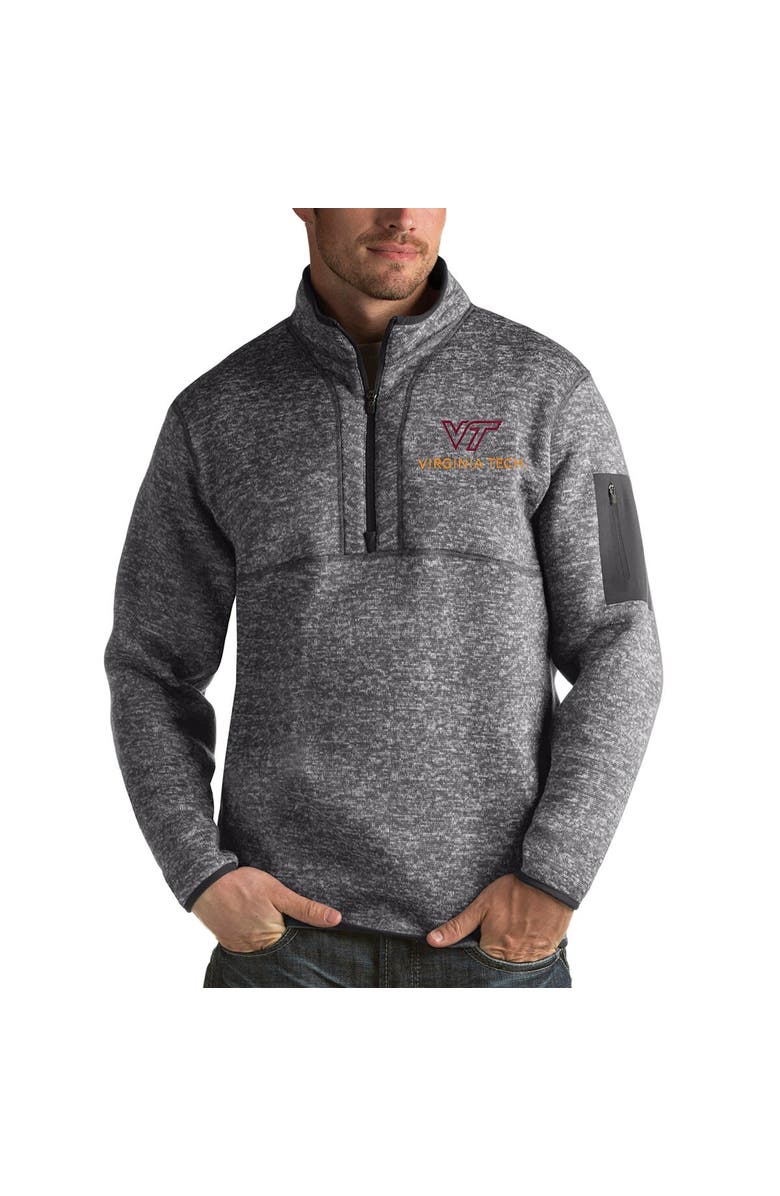 ANTIGUA Men's Antigua Gray Virginia Tech Hokies Academic Logo Fortune Quarter-Zip Jacket, Main, color, 