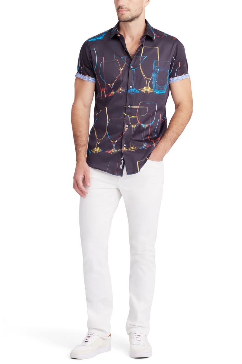 Neon Nights Button-Up Shirt, Alternate, color, BLACK