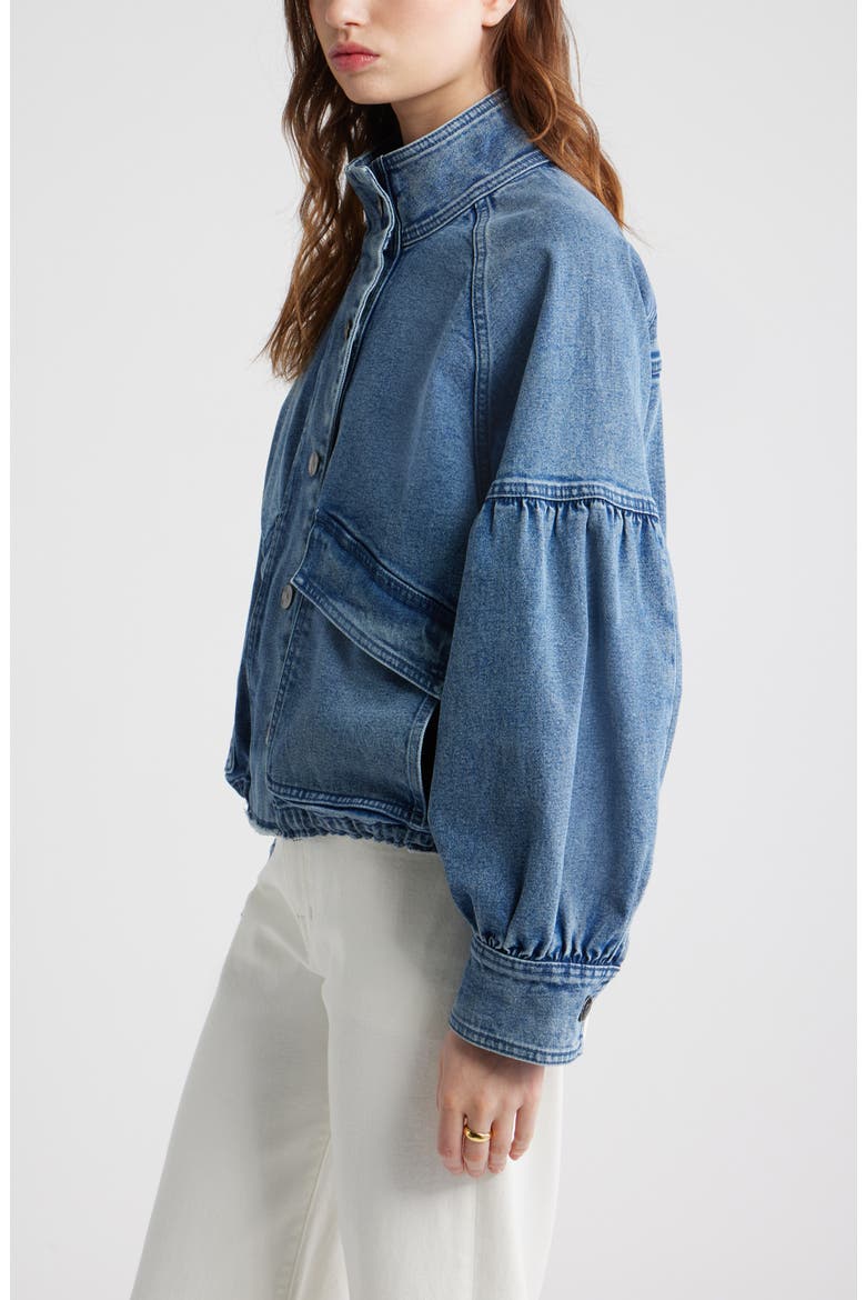 Blouson Sleeve Denim Jacket, Alternate, color, MEDIUM WASH