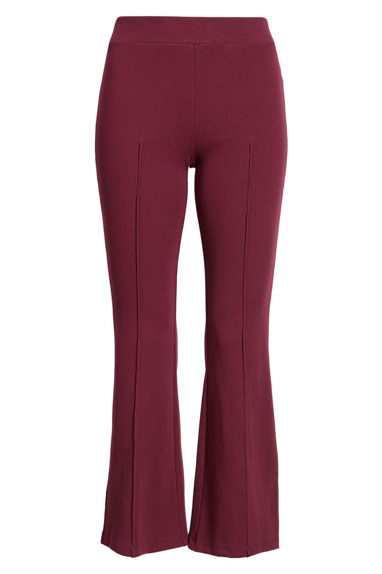 Rib Knit Kick Flare Pants, Alternate, color, BURGUNDY BANNER