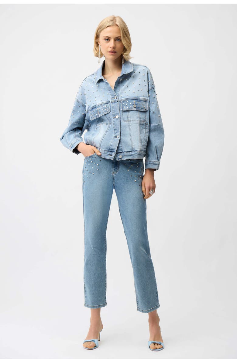JOSEPH RIBKOFF Denim Oversized Jacket With Pearls and Studs, Alternate, color, Light Blue Denim