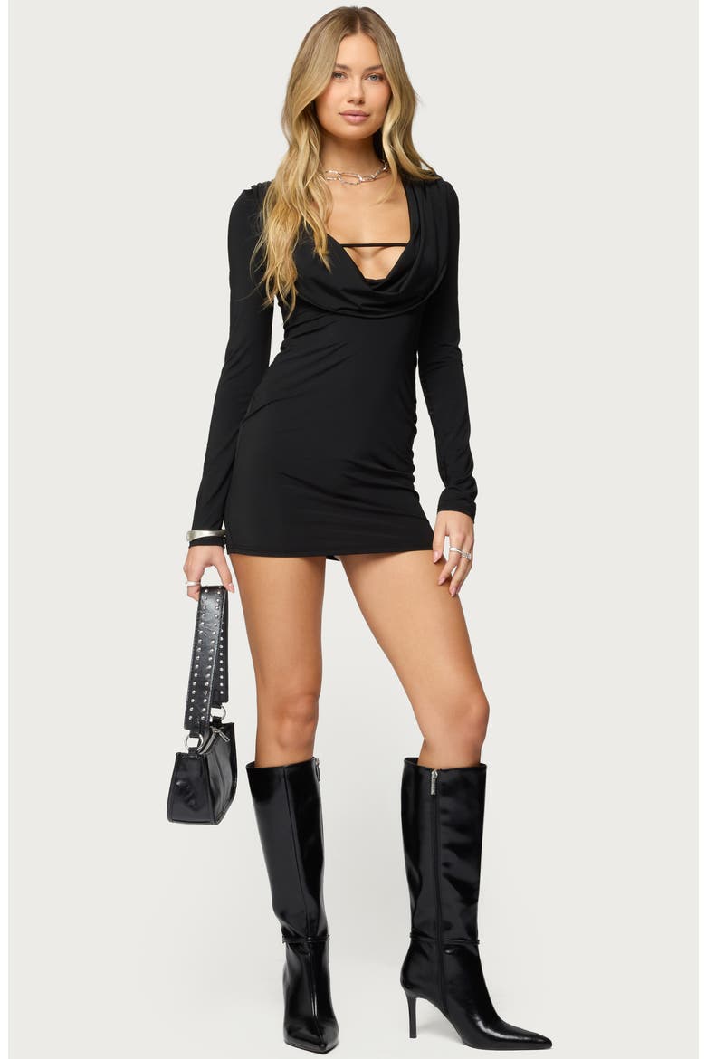 Nairobie Cowl Neck Long Sleeve Minidress, Alternate, color, BLACK