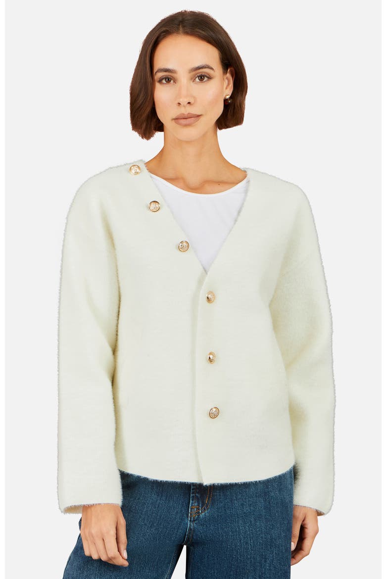 Eyelash Knit Scarf Neck Cardigan, Alternate, color, Ivory