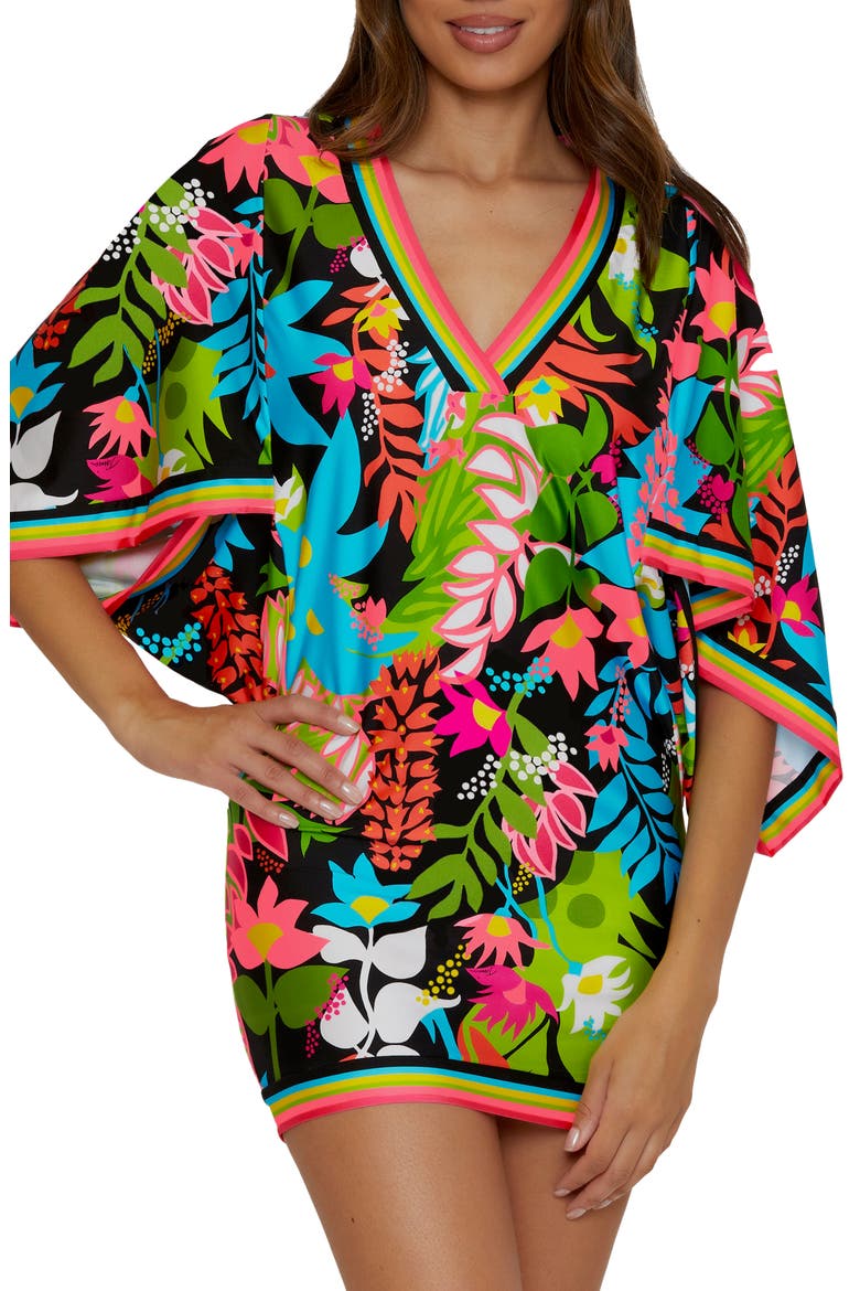 Tiki Casablance Cover-Up Tunic, Main, color, GREEN MULTI