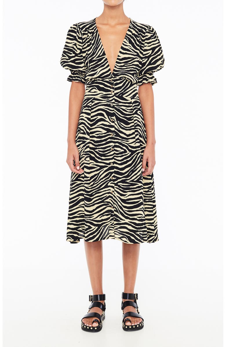 Faithfull the Brand Rafa Zebra Print Midi Dress, Alternate, color,