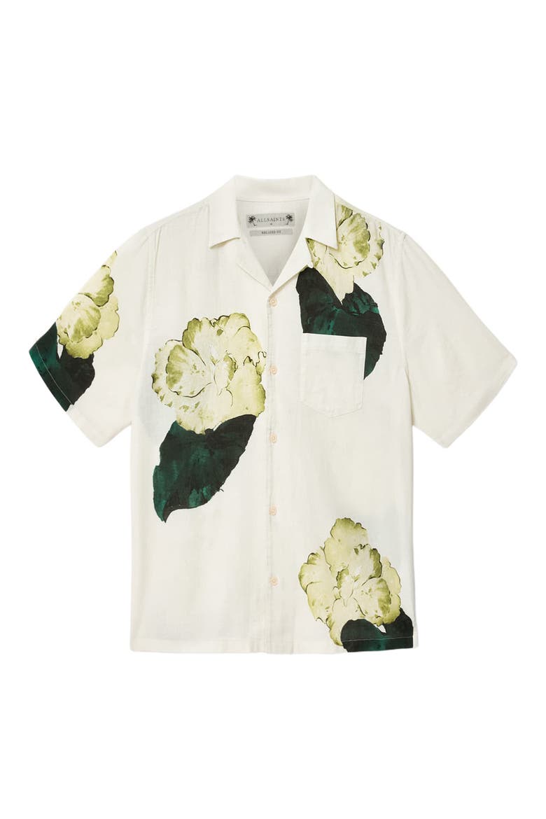 Nouvelle Floral Linen & Cotton Camp Shirt, Alternate, color, ECRU