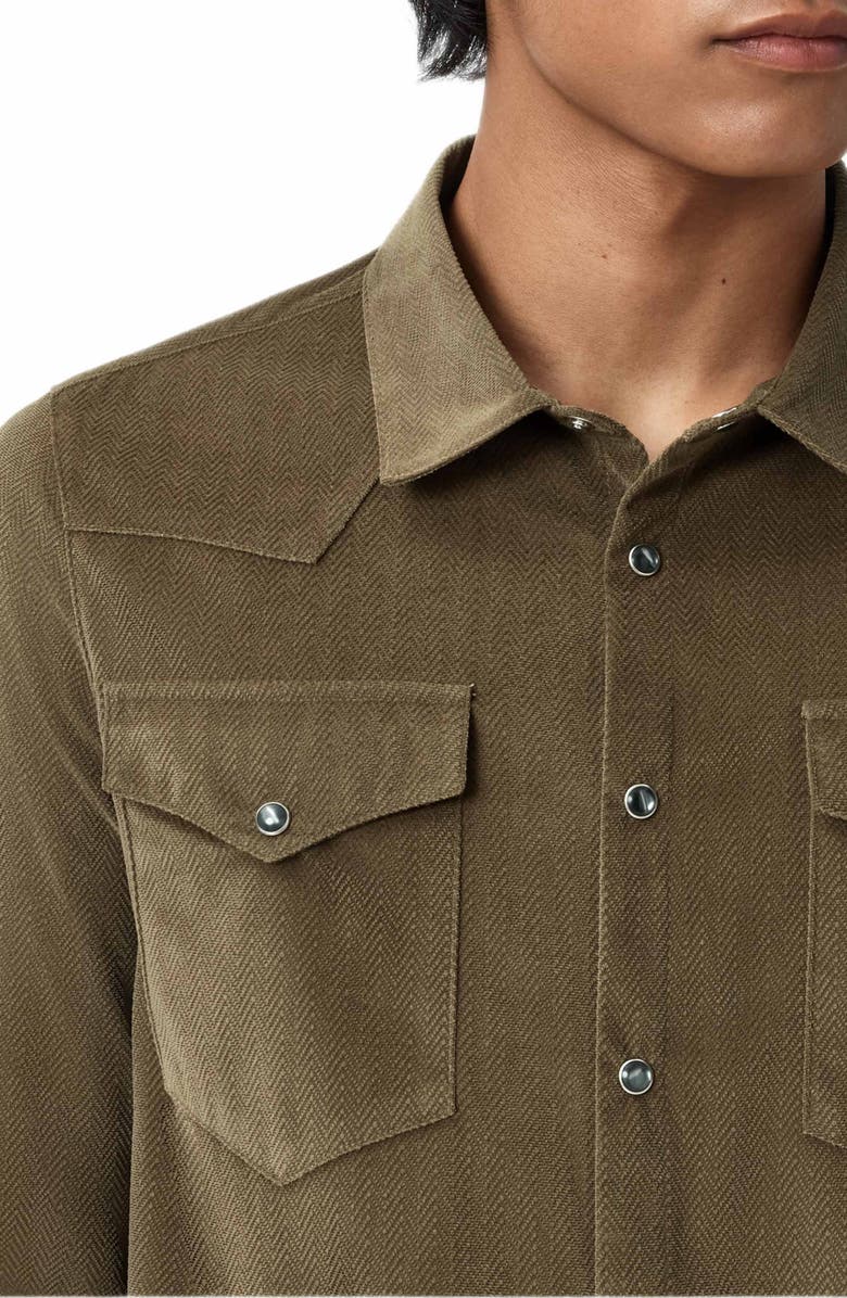John Varvatos Andres Western Herringbone Faux Suede Snap-Up Shirt, Alternate, color, Fossil Grey