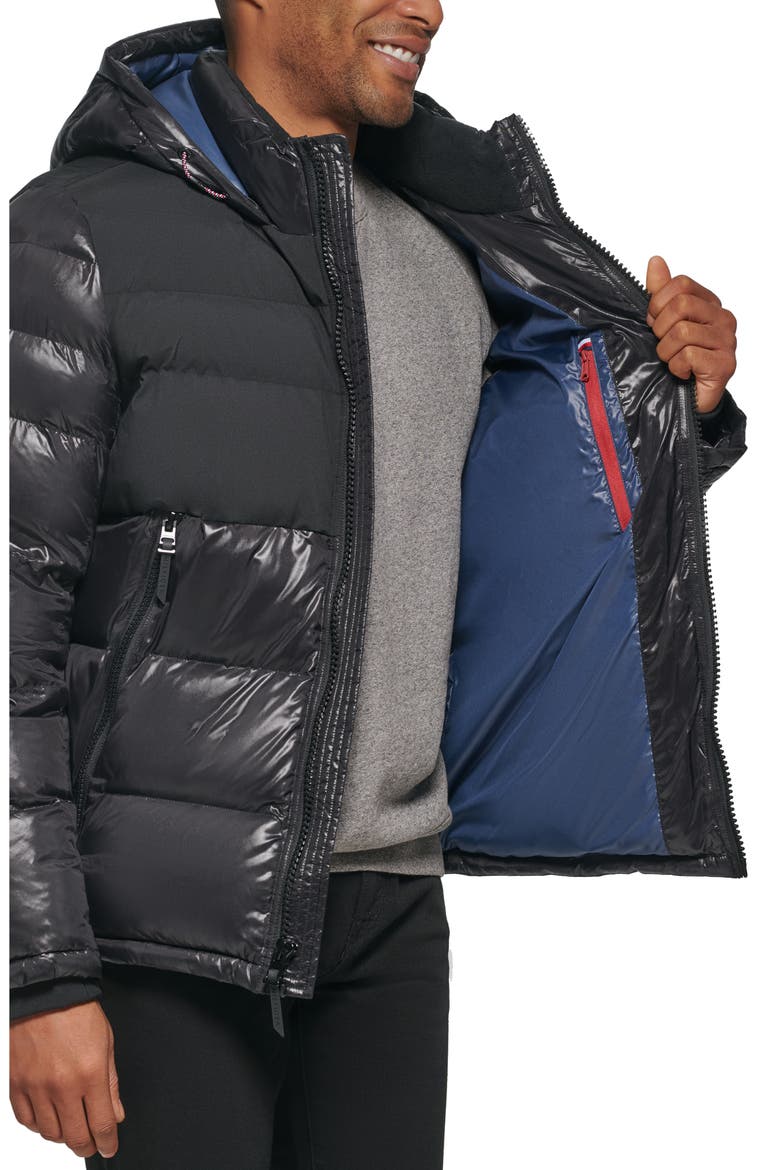 Matte & Shine Puffer Jacket, Alternate, color, BLACK