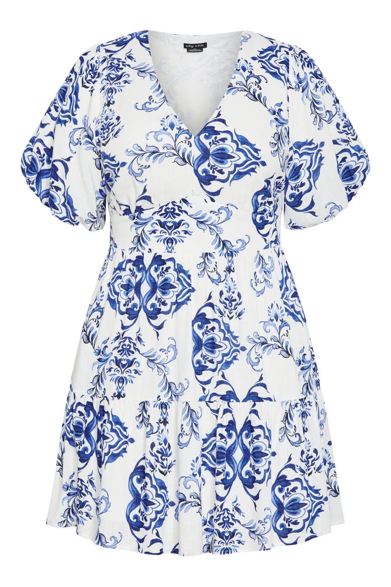 Winslow Print Ruffle Hem Puff Sleeve Dress, Alternate, color, WILLOW BLUE