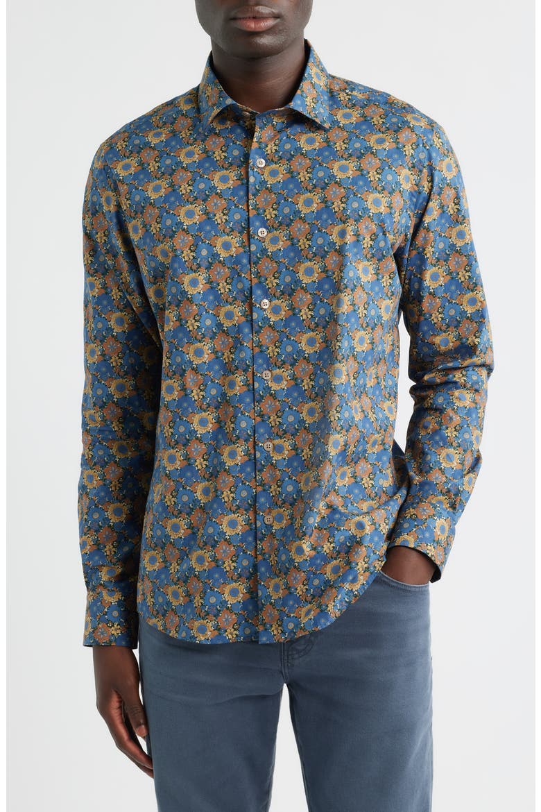 Canclini Regular Fit Floral Cotton Button-Up Shirt, Main, color, BLUE