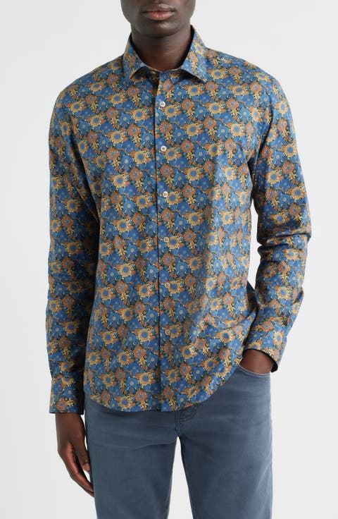 Canclini Regular Fit Floral Cotton Button-Up Shirt