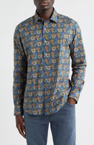 Scott Barber Canclini Regular Fit Floral Cotton Button-Up Shirt