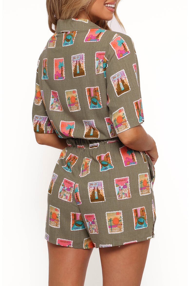 Everlee Postcard Print Romper, Alternate, color, OLIVE PRINT