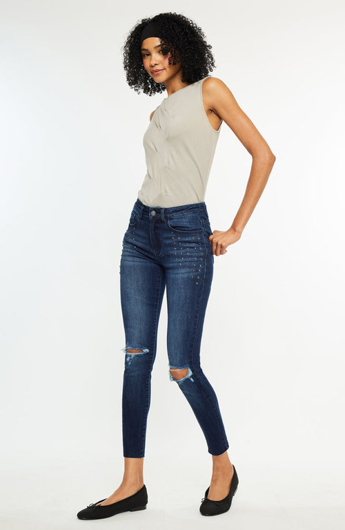 Kancan Kate Dark Wash Mid Rise Ankle Skinny Jeans In Blue