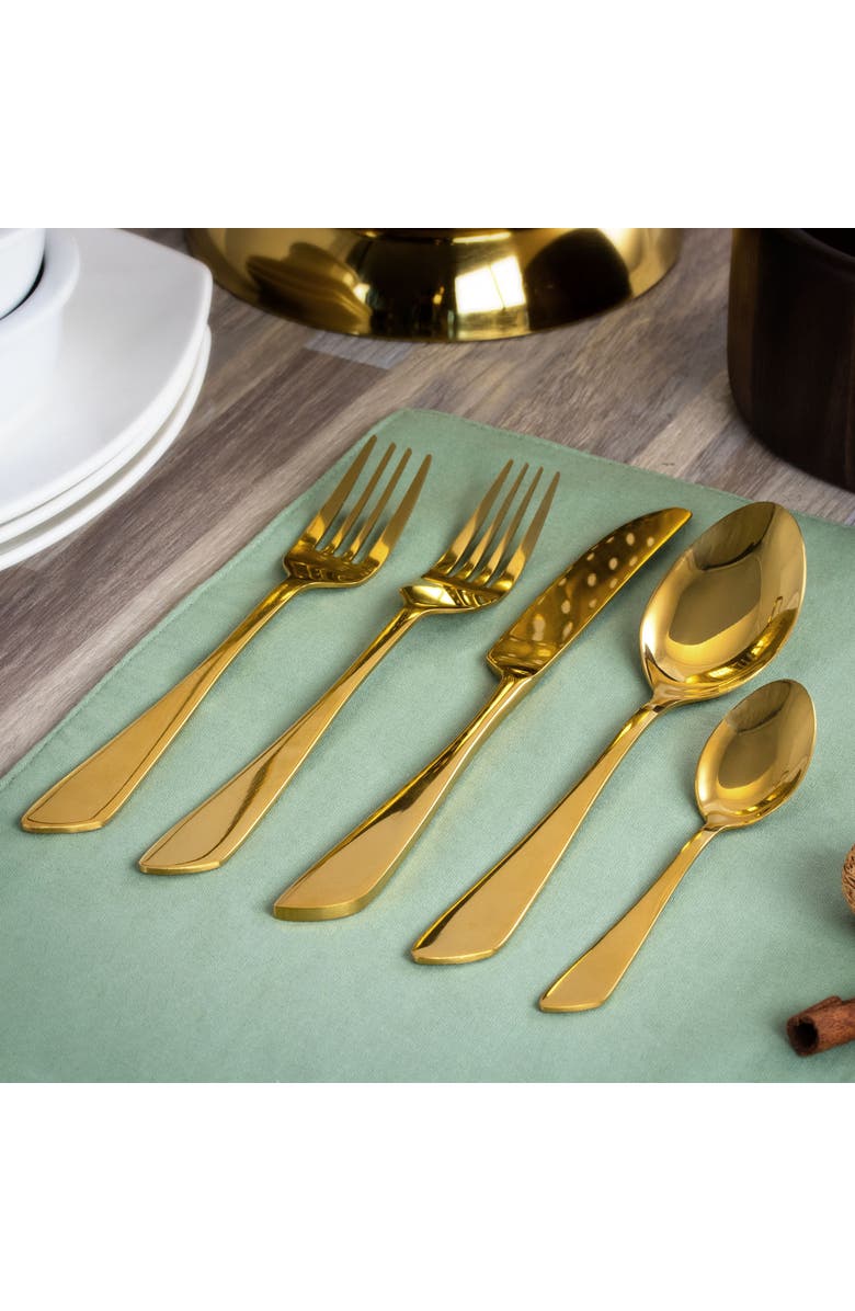 Megachef Gibbous 20 Piece Flatware Utensil Set, Stainless Steel Silverware Metal Service for 4, Alternate, color, Gold