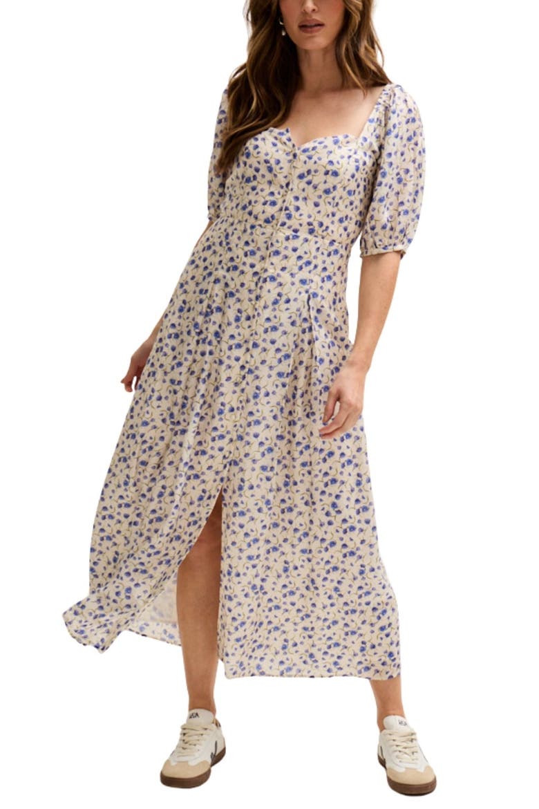 April Button Front Floral Print Midi Dress, Main, color, Open Miscellaneous