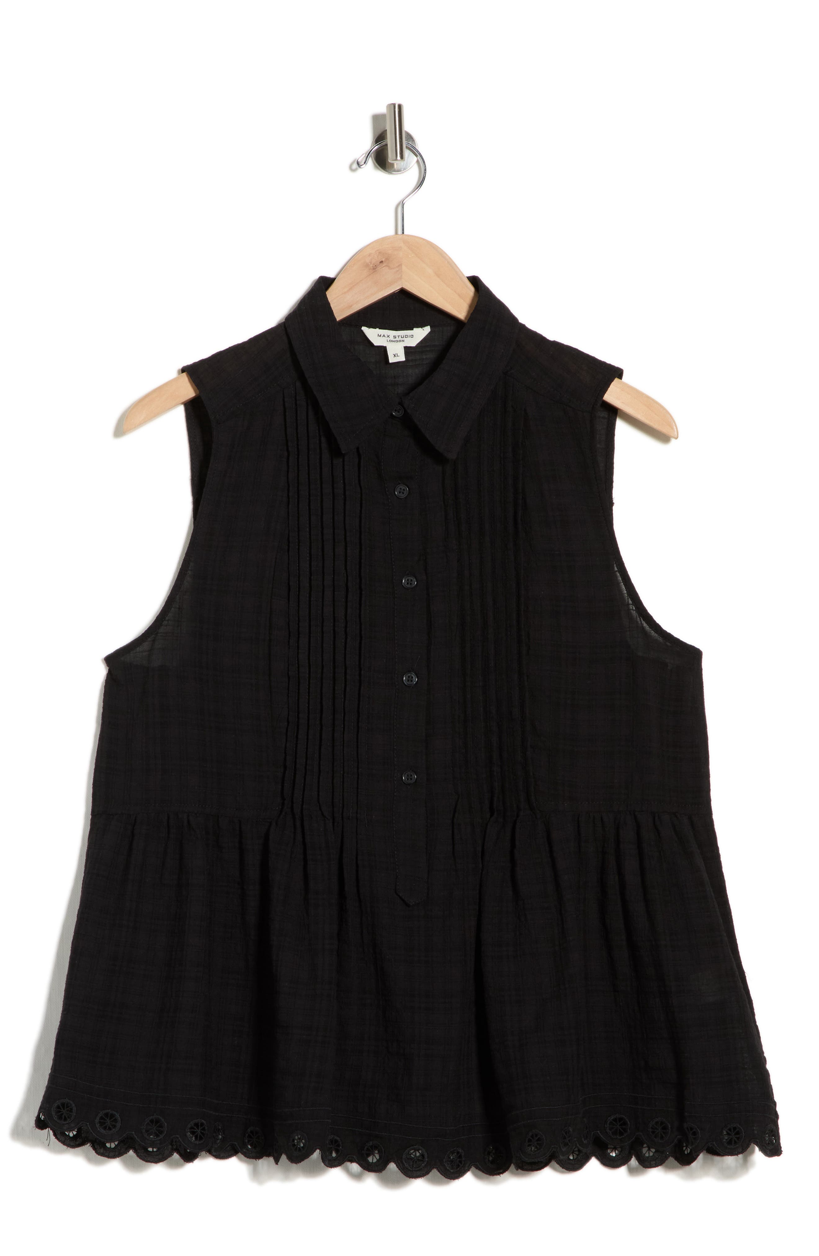 MAX STUDIO Sleeveless Button Front Eyelet Top