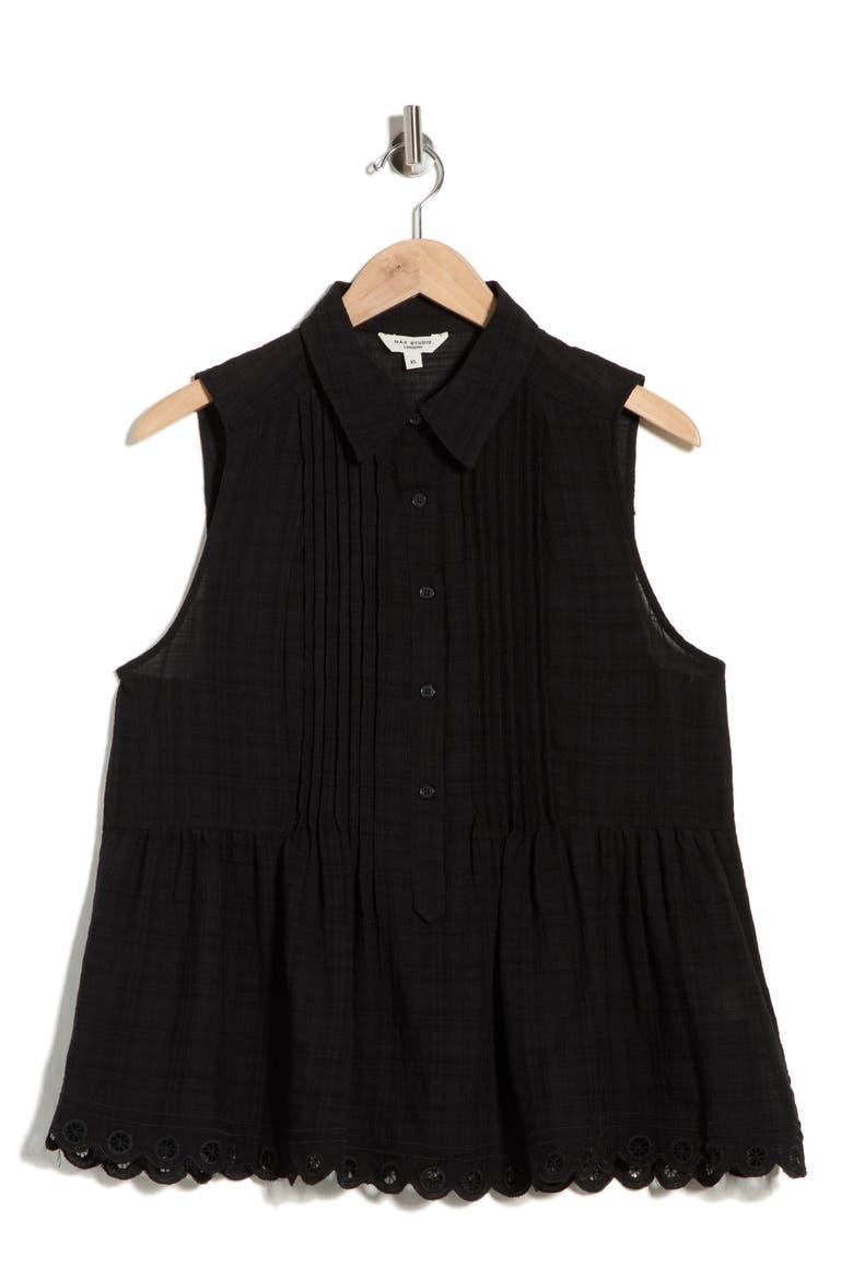 Sleeveless Button Front Eyelet Top, Alternate, color, BLACK